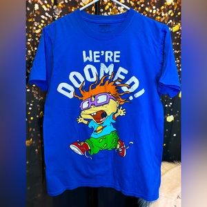 Nickelodeon Rugrats Mens T-Shirt Blue Chuckie We're Doomed Men’s Medium